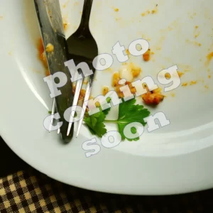 empty plate with remnants of a meal, photo coming soon